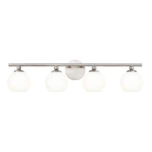Neoma 30 in. 4 Light Brushed Nickel Vanity Light with Opal Etched Glass Shade with No Bulbs Included