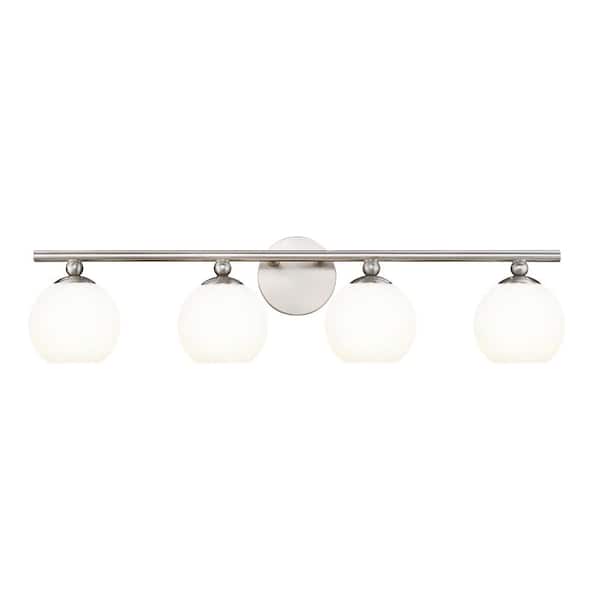 Unbranded Neoma 30 in. 4-Light Brushed Nickel Vanity Light with Opal Etched Glass Shade with No Bulbs Included
