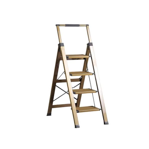Reach 50 in. H 5 Step Folding Aluminum Ladder with Retractable Handrail and Anti-Slip Pedals, 330 lbs. Capacity for Home