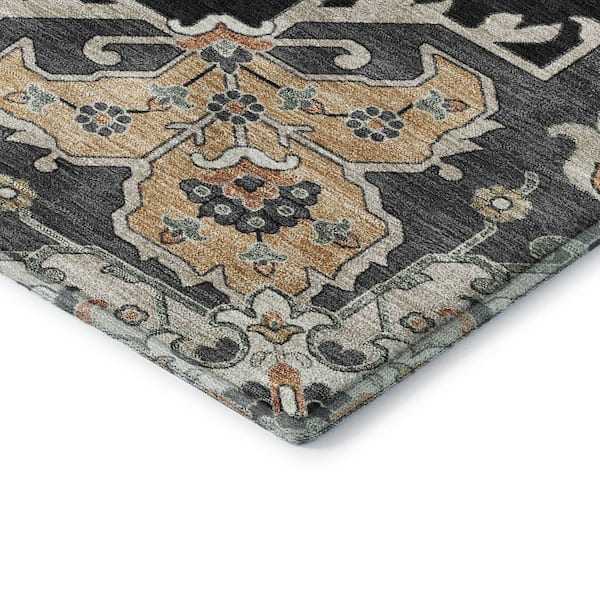 Mayfield Premium Machine Washable Abstract AMF2194 Black 9 ft. x 12 ft. Area Rug