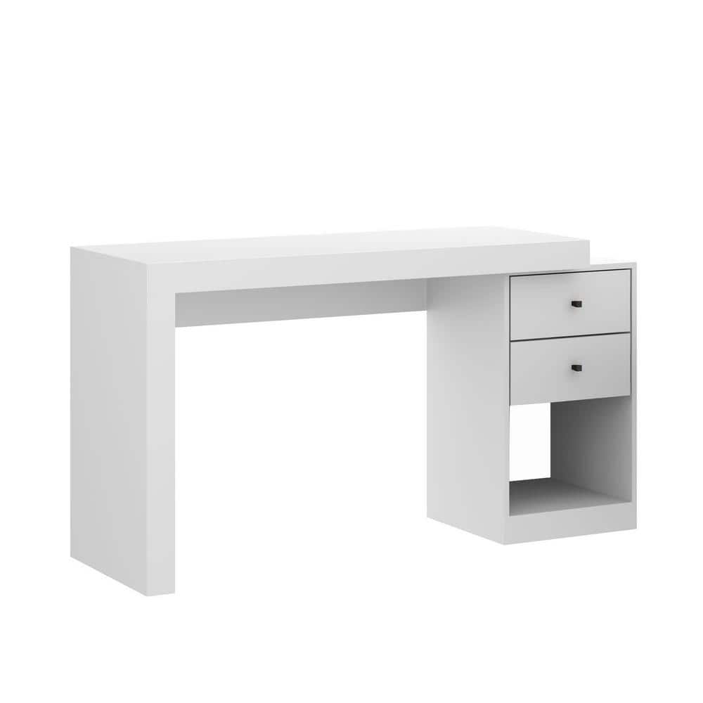 White Expandable Home Office Desk with Drawers and Filing Cabinet