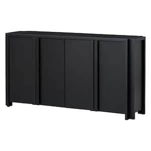 60 in. W x 16 in. D x 32 in. H Black Linen Cabinet with 4-Doors, Adjustable Shelves