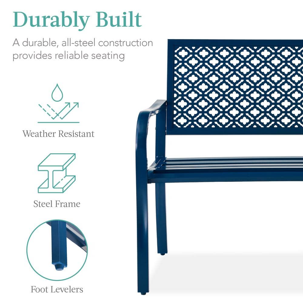 Peacock Blue Steel Geometric Backrest Lawn Bench