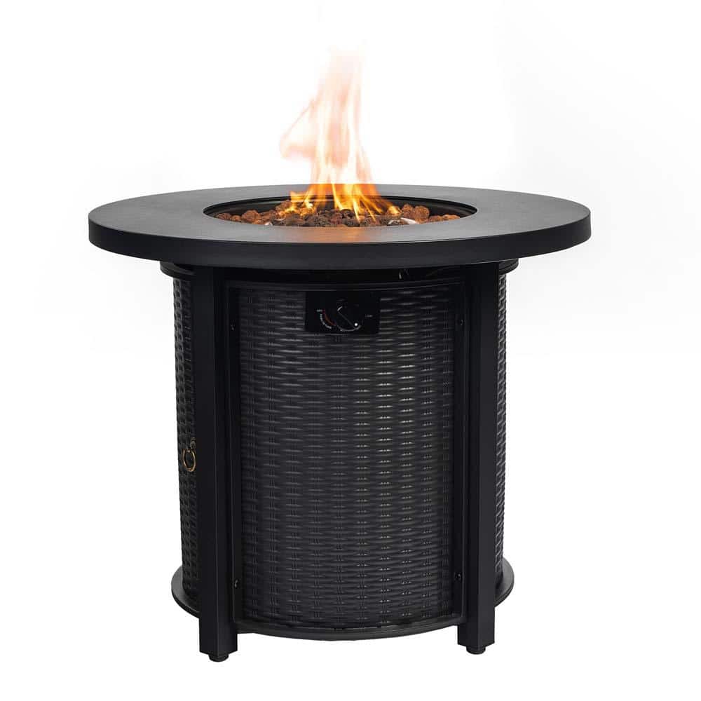 Zeus & Ruta Black 30 in. 40000 BTU Round Steel Tabletop Propane Outdoor