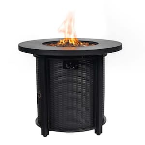 Black 30 in. 40000 BTU Round Steel Tabletop Propane Outdoor Fire Pit Table for Garden Patio Lawn