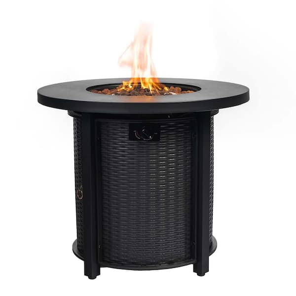Zeus & Ruta Black 30 in. 40000 BTU Round Steel Tabletop Propane Outdoor Fire Pit Table for Garden Patio Lawn