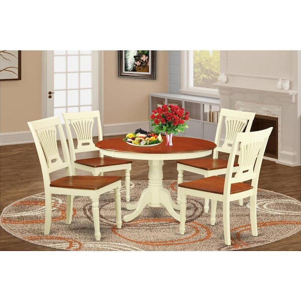 East West Furniture 5-Piece Buttermilk and Cherry Finish Solid Wood Top Dining table with 4 Chairs with Lattice Back