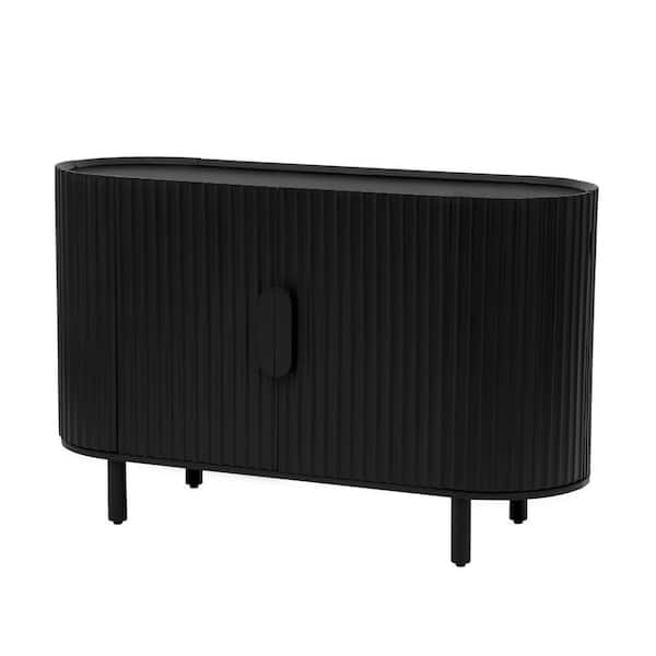 XUJMK 48 in. W x 17 in. D x 30 in. H Black Linen Cabinet, Curved Design Light Luxury Sideboard with Adjustable Shelves