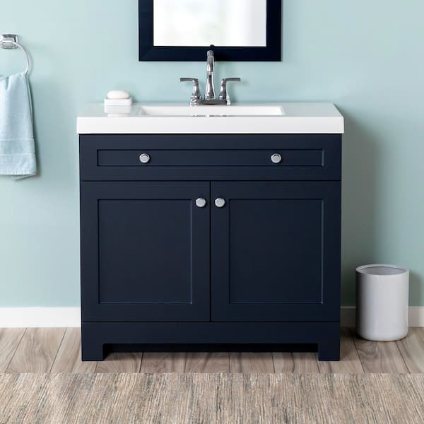 Glacier Bay Everdean 37 in. Single Sink Deep Blue Bath Vanity with White Cultured Marble Top (Assembled)