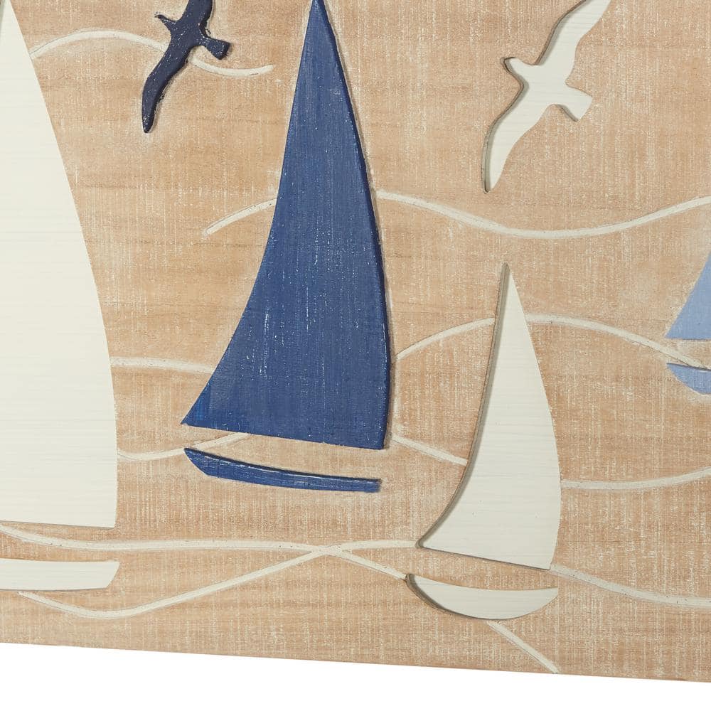 Brown and Blue Wooden Nautical Sailboat Wall Decor