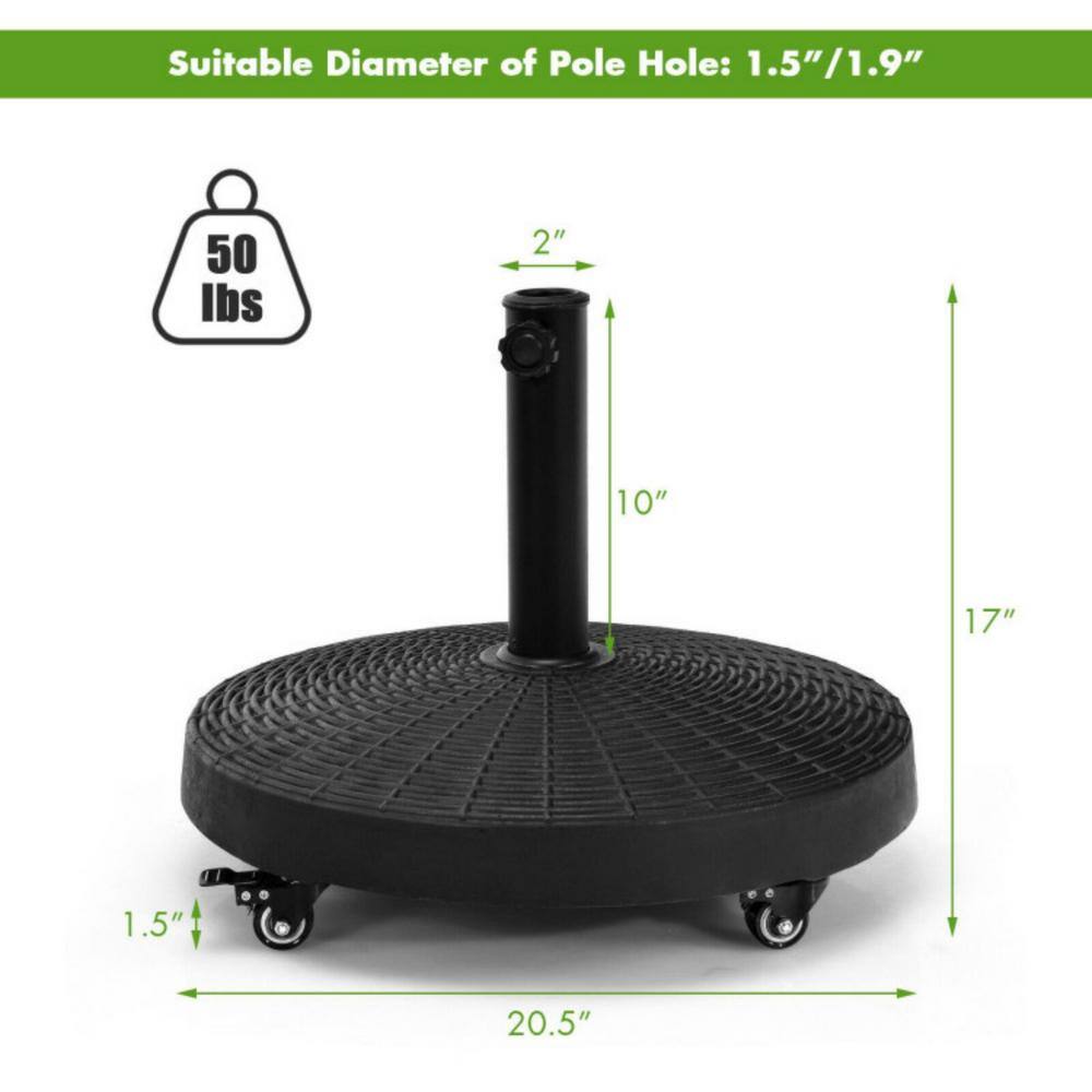 Black Steel Round Parasol Base with Lockable Wheels