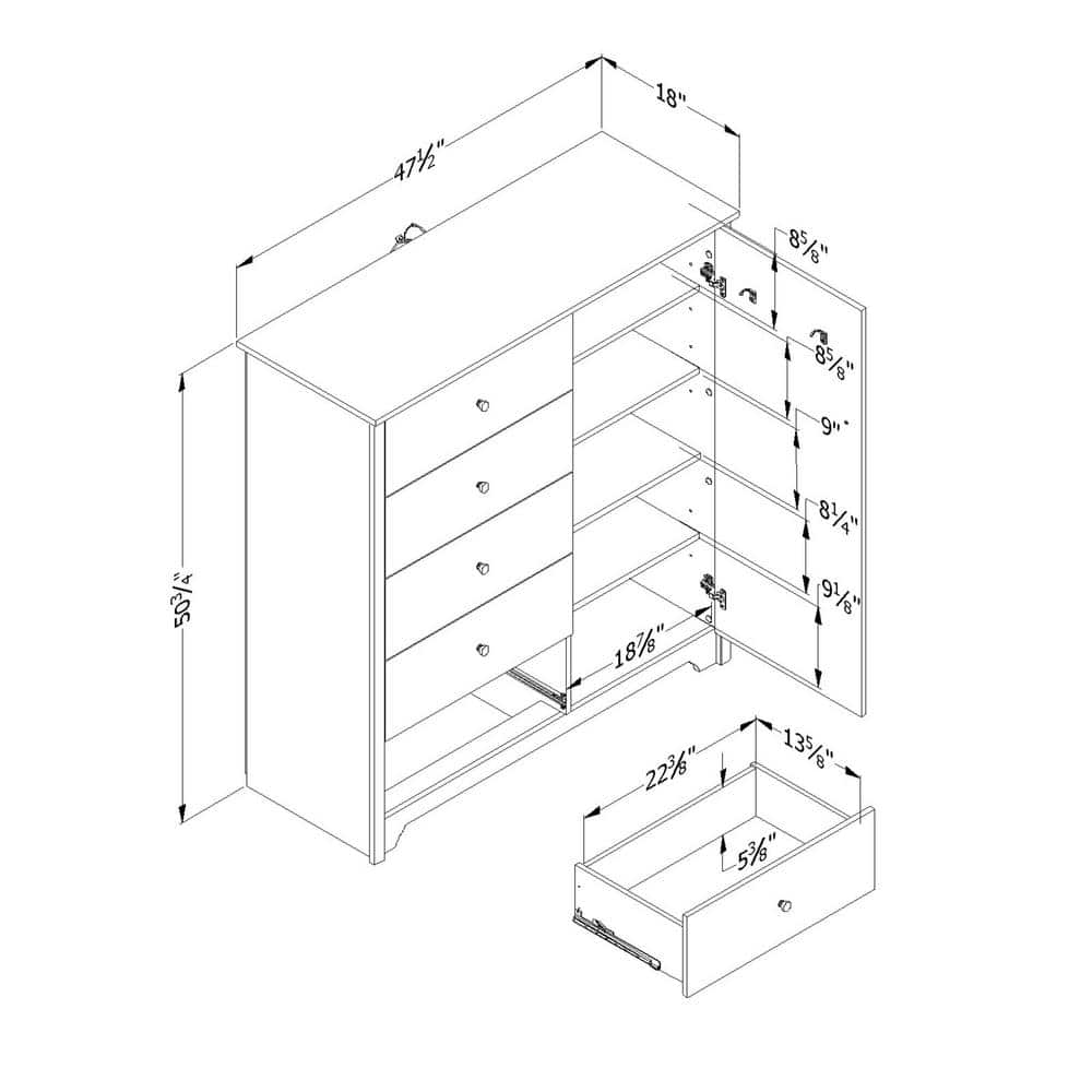 White Laminated Particleboard Contemporary Chest with 5 Drawers