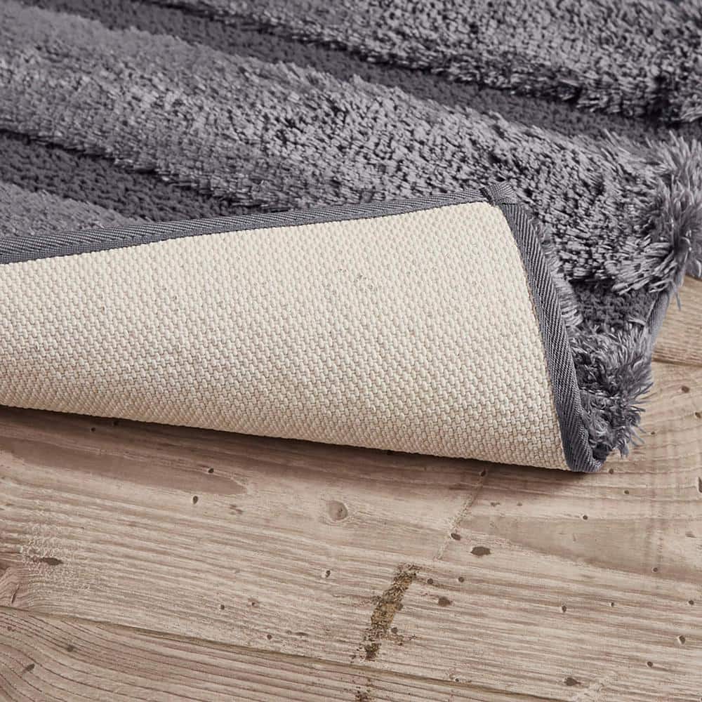 Grey Tufted Polyester Bathroom Rug with Non-Skid Backing, 24" x 58"