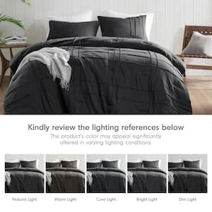 Porter 3-Piece Black Microfiber Queen Soft Washed Pleated Comforter Set