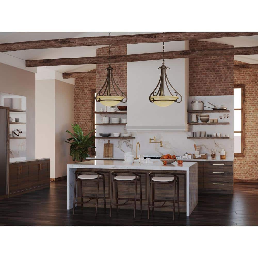 Torino 27" Forged Bronze Pendant Light with Ambered Glass