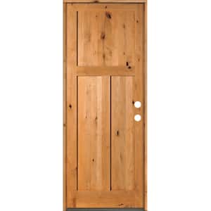 32 in. x 96 in. Rustic Knotty Alder 3-Panel Left Hand Clear Stain Wood Prehung Front Door
