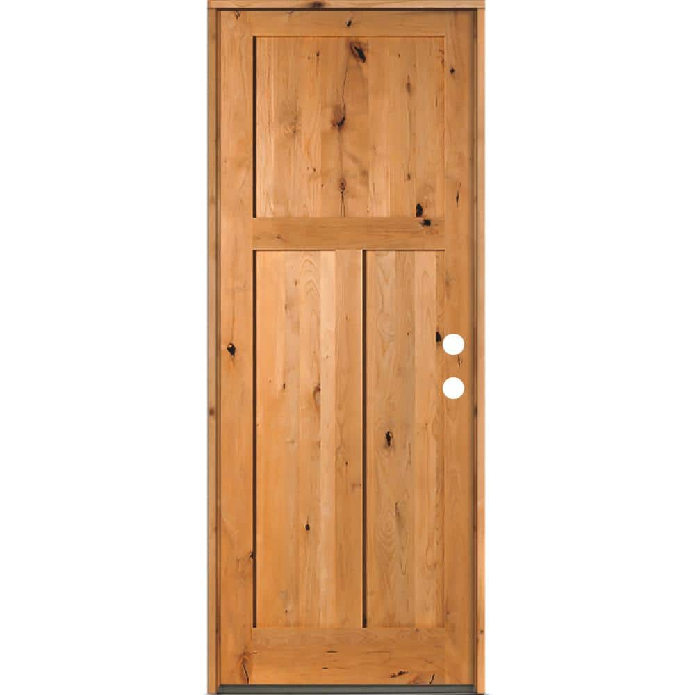 36 in. x 96 in. Rustic Knotty Alder 3-Panel Left-Hand/Inswing Clear Stain Wood Prehung Front Door price history on PriceWatchPro