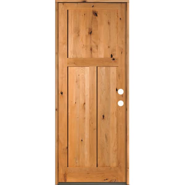 Krosswood Doors 36 in. x 96 in. Rustic Knotty Alder 3-Panel Left-Hand/Inswing Clear Stain Wood Prehung Front Door