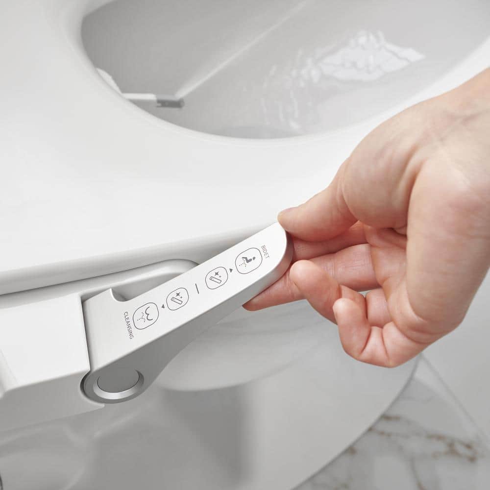 White Slim Non-Electric Bidet Seat with Ergonomic Handle