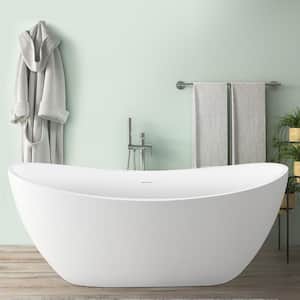 62 in. Double Slipper Acrylic Freestanding Flatbottom Bathtub with Polished Chrome Drain Soaking Tub in White