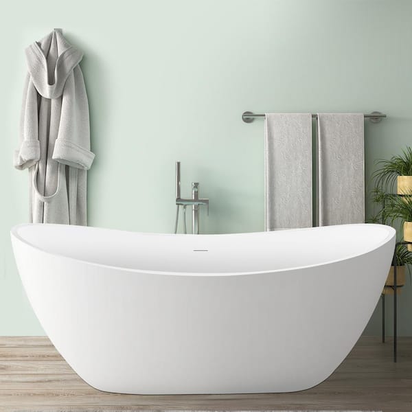 Mokleba 62 in. Double Slipper Acrylic Freestanding Flatbottom Bathtub with Polished Chrome Drain Soaking Tub in White