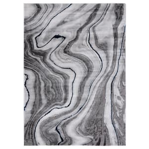 Craft Gray/Blue 2 ft. x 4 ft. Marbled Abstract Area Rug