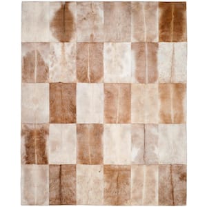 Studio Leather Beige Brown 8 ft. x 10 ft. Abstract Plaid Area Rug