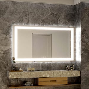 30 in. W x 55 in. H LED Light Anti-Fog Rectangular Frameless Wall Bathroom Vanity Mirror White