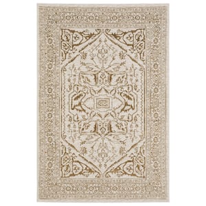Imperial Ivory/Gold 4 ft. x 6 ft. Persian-Inspired Oriental Medallion Polyester Indoor Area Rug