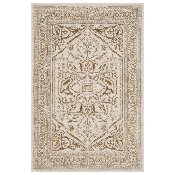 Imperial Ivory/Gold 8 ft. x 11 ft. Persian-Inspired Oriental Medallion Polyester Indoor Area Rug