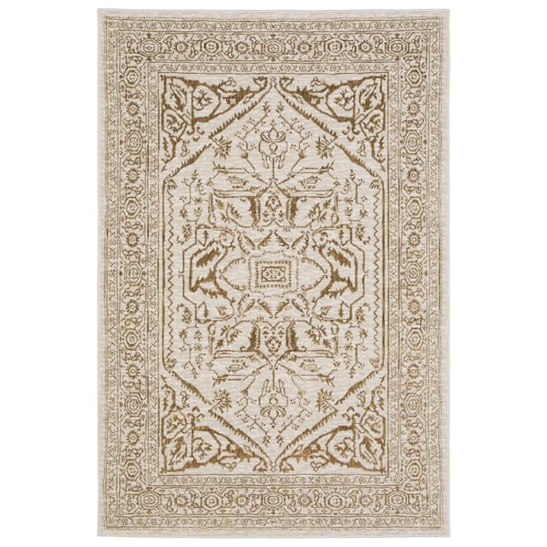 AVERLEY HOME Imperial Ivory/Gold 10 ft. x 13 ft. Persian-Inspired Oriental Medallion Polyester Indoor Area Rug