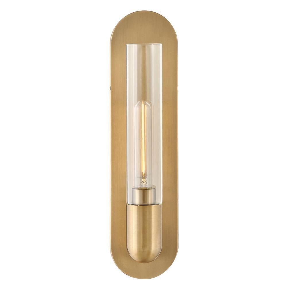 Lacquered Brass Cylinder Dimmable Wall Sconce with Clear Glass
