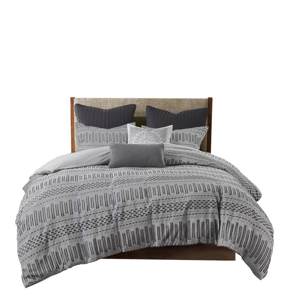 King Navy Cotton Jacquard Bedspread Set with Textured Accents