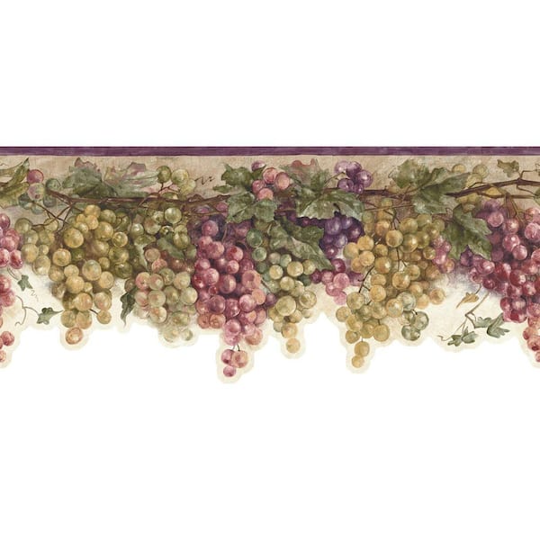 The Wallpaper Company 9 in. x 15 ft. Purple Mid-Tone Grape Watercolor Border-DISCONTINUED