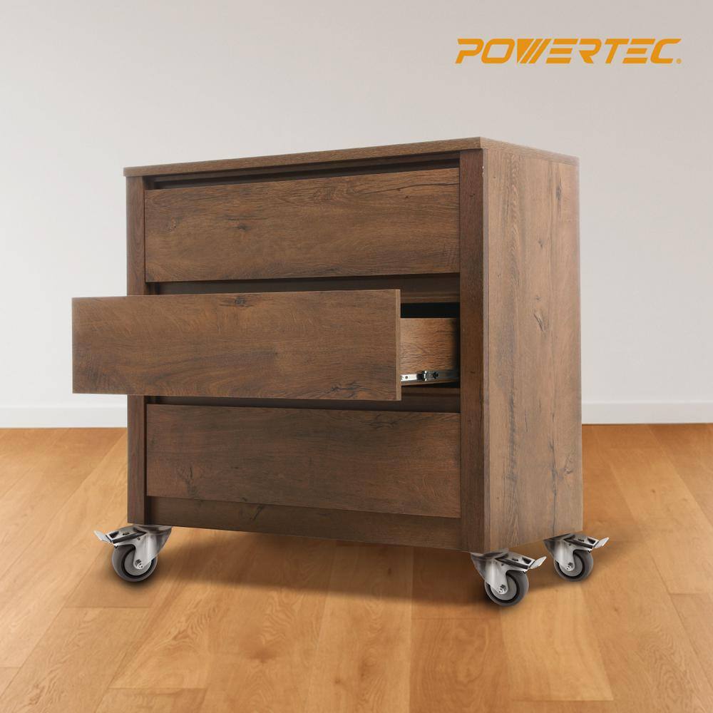 POWERTEC 3" Gray TPR Dual Locking Swivel Caster Wheels, Set of 4