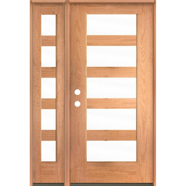 Krosswood Doors ASCEND Modern 50 in. x 80 in. 5-Lite Right-Hand/Inswing Clear Glass Teak Stain Fiberglass Prehung Front Door with LSL
