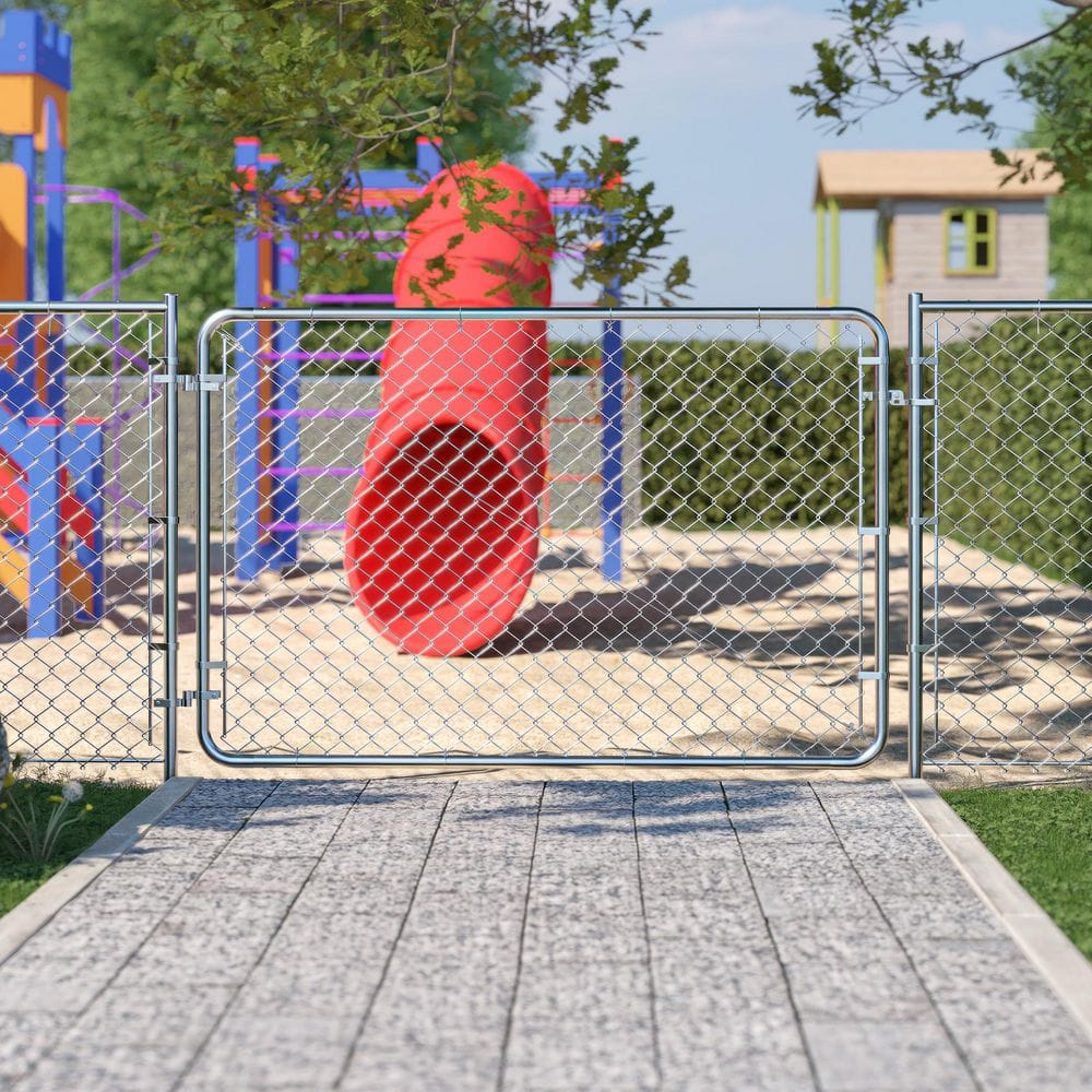 Adjustable Silver Chain Link Walk-Through Gate Kit, 4' x 6'