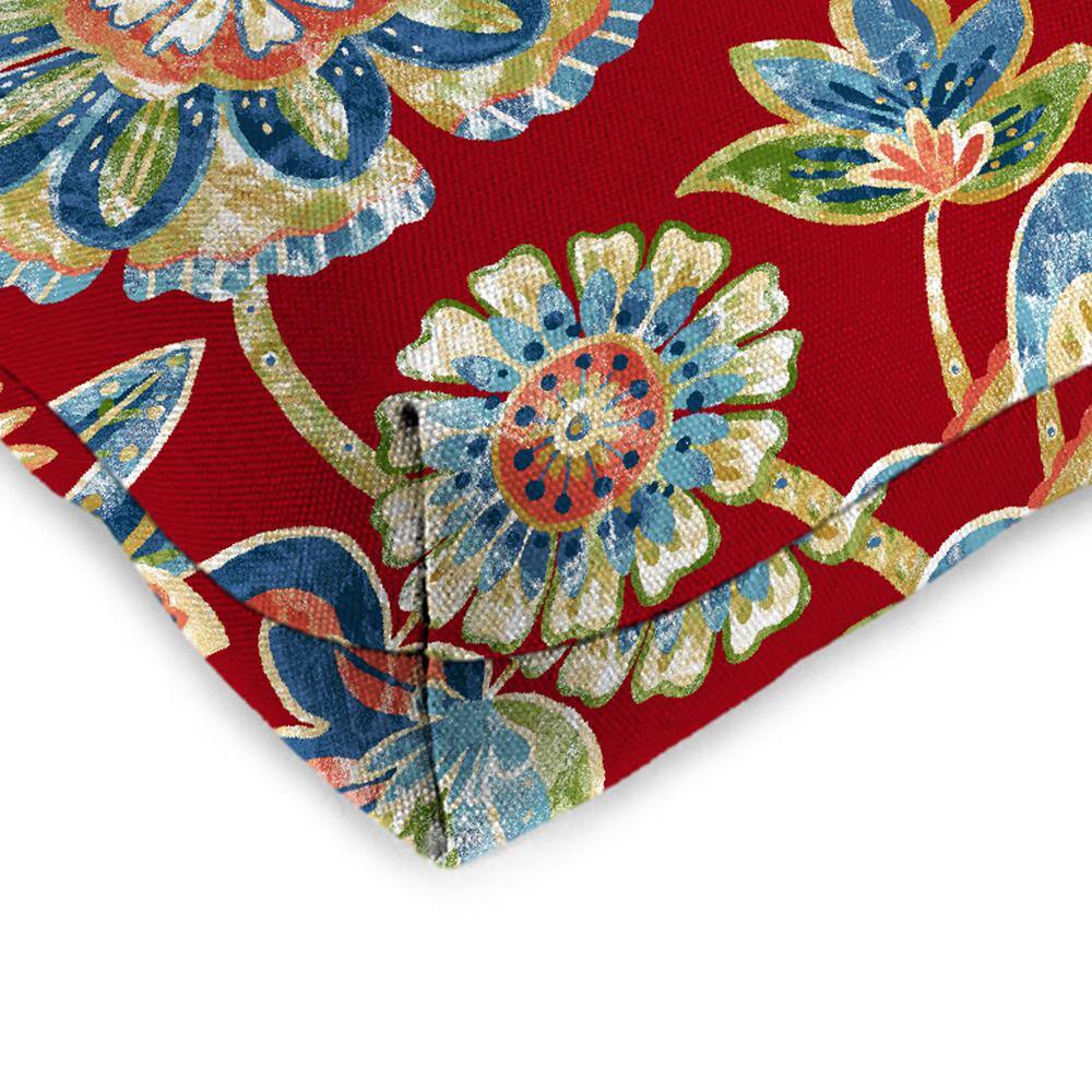 19" Red Floral Tufted Outdoor Wicker Seat Cushions (Set of 2)