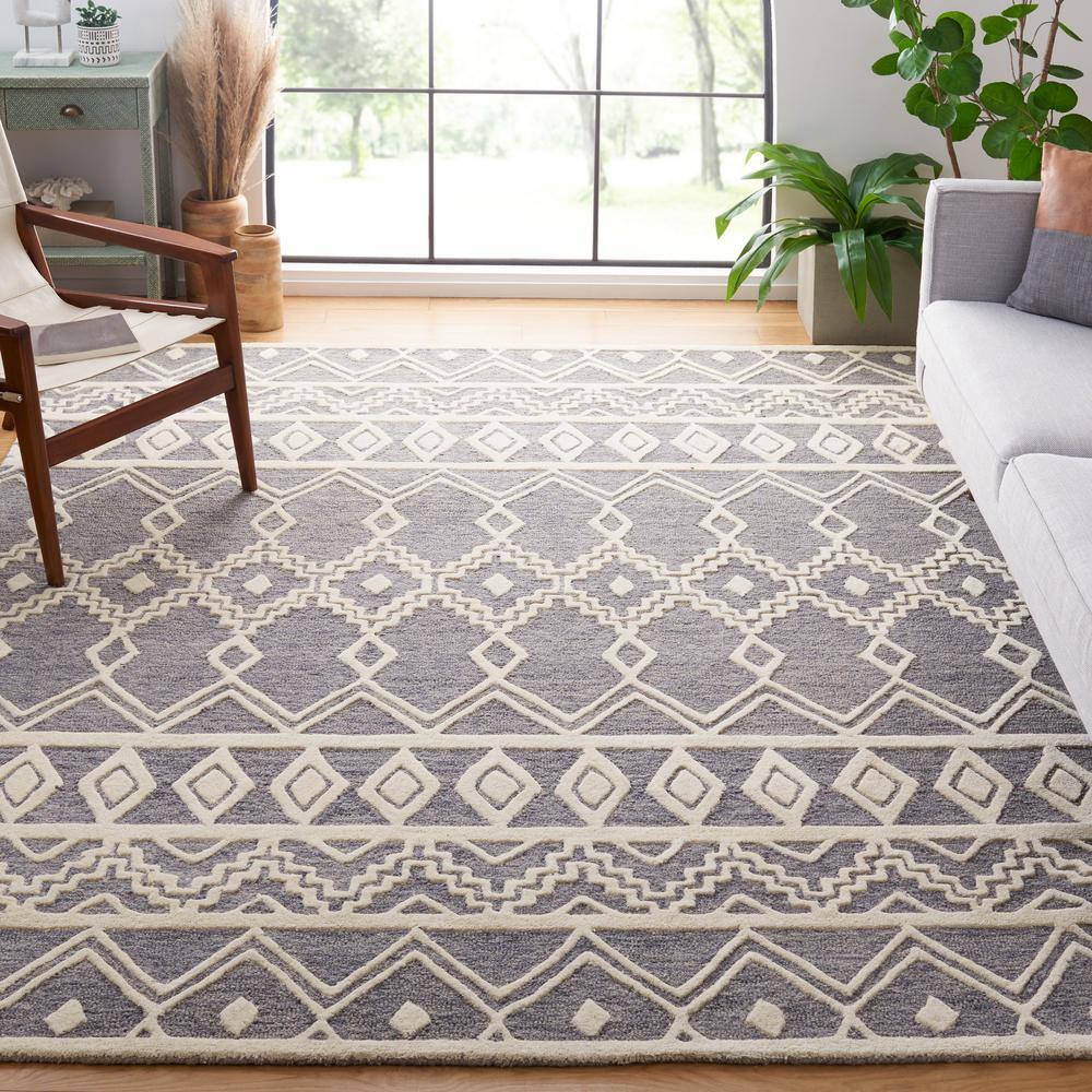 Ivory Elegance Abstract Wool 6' Square Tufted Rug