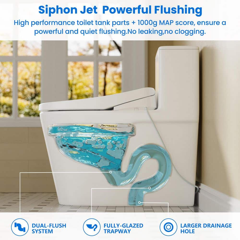 White Ceramic Elongated Dual Flush Bidet Toilet Combo