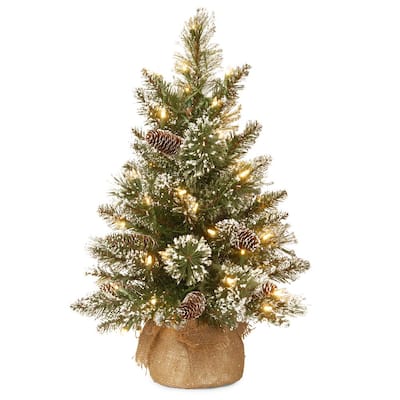 24 in. Glittery Bristle Pine Tree with Battery Operated Warm White LED Lights