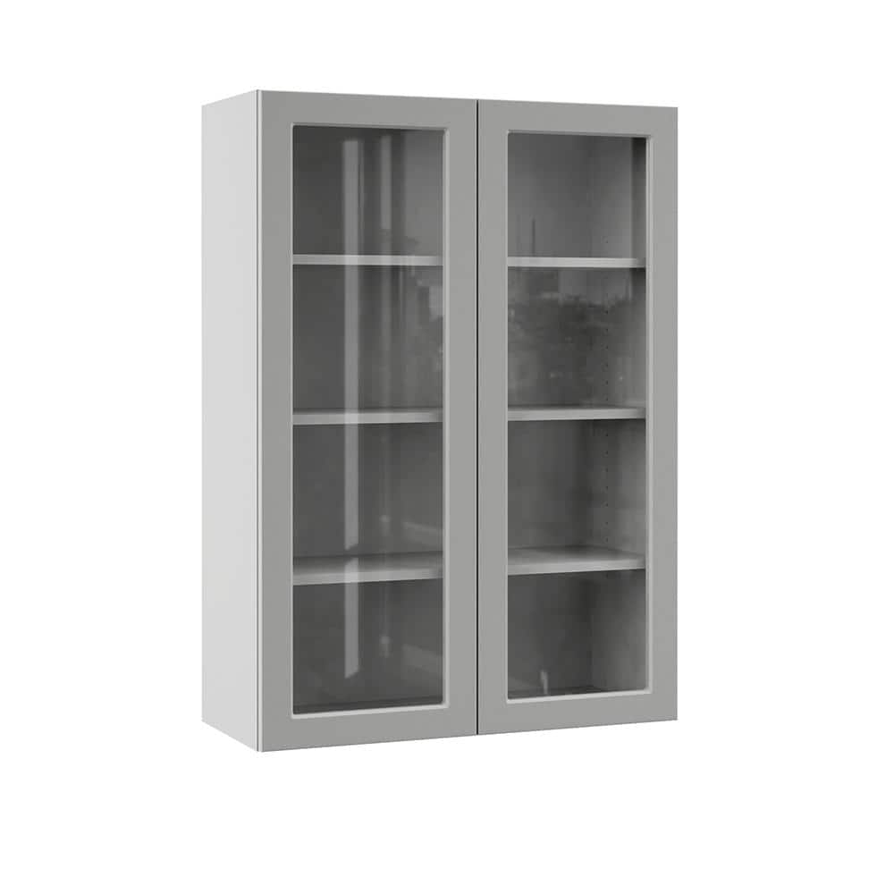 Designer Series Melvern 30 in. W x 12 in. D x 42 in. H Assembled Shaker Glass Door Wall Kitchen Cabinet in Heron Gray price history on PriceWatchPro