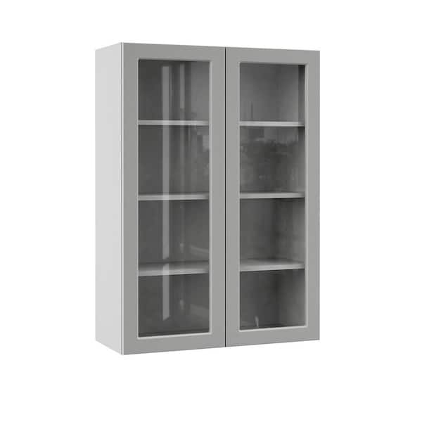 Hampton Bay Designer Series Melvern Assembled 30x42x12 in. Wall Kitchen Cabinet with Glass Doors in Heron Gray