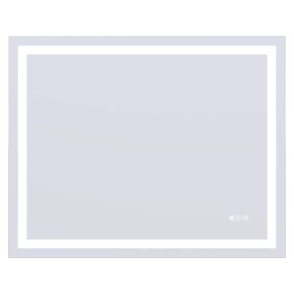 Snow White Aluminium 40 in W x 32 in. H LED Rectangular Frameless Mirror for Bedroom, Living Room