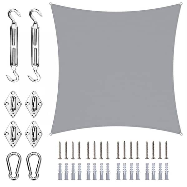 9 ft. x 9 ft. Sqaure Waterproof Shade Sail with Hardware Kit-Gray