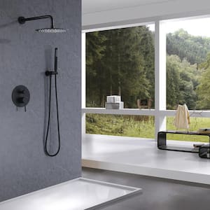 1-Handle 2-Spray Rain Shower Faucet and Hand Shower Combo Kit in Matte Black (Valve Included)