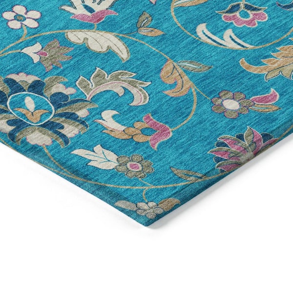 Chantille Machine Washable Indoor/Outdoor Abstract ACN1006 Teal 8 ft. x 8 ft. Area Rug