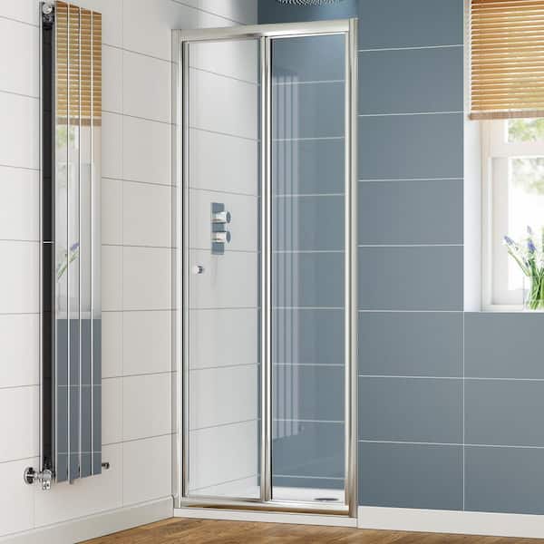 TOOLKISS 34 in. W x 72 in. H Frameless Glass Bi-Fold Pivot Swing Shower Doors in Chrome