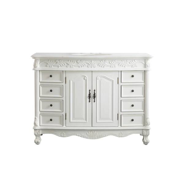 Unbranded Timeless Home 48 in. W x 22 in. D x 36 in. H Single Bathroom Vanity in Antique White with White Marble Top and Basin