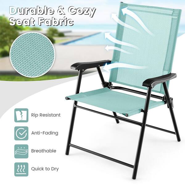 Gymax Fabric Mint Green Patio Folding Chairs Outdoor Portable Pack